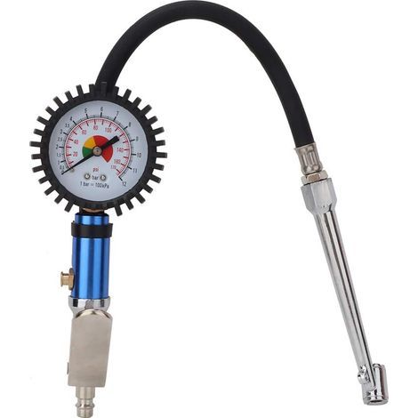 Gonfleur de Pneu avec Manomètre, Pistolet à Pression de Pneu Auto-serrant 12 Bars avec Connecteur D'air Rapide, Manomètre de Pneu et Gonfleur (1/5)