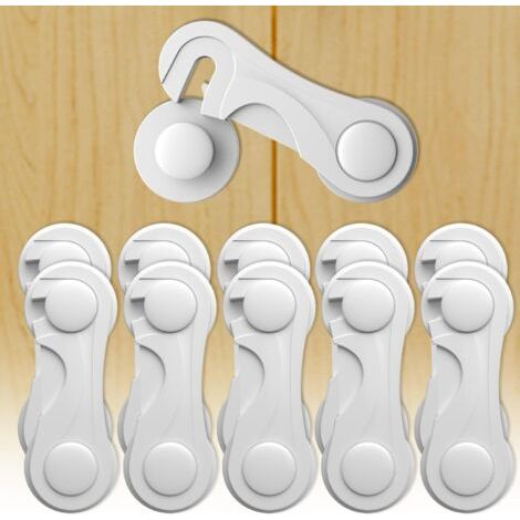 HOXILEELEO - Lot de 10 verrous de sécurité enfant pour portes de placards, fenêtres, réfrigérateurs et tiroirs. Protection optimale pour les bébés. Adhésif puissant, installation sans perçage, grande (1/5)