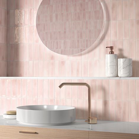 Carrelage Mural Mini Metro 5x15cm Premium. Beret Rosé Matt (1/2)