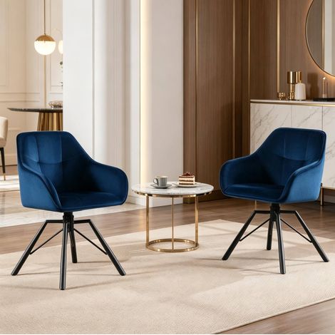 Conjunto 2 sillas giratorias de terciopelo azul OKMYHOME (1/5)