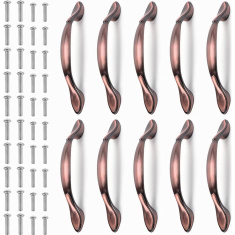 10 poignées de porte de meubles vintage, poignées de meuble arquées vintage, poignées de tirage (96 mm, bronze rouge)