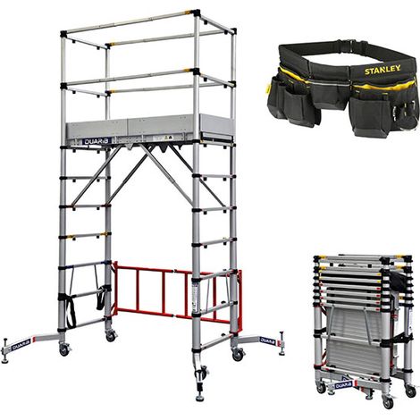Echafaudage roulant alu télescopique - TELETOWER + Ceinture porte-outils - TELETOWER-CEINTURE
