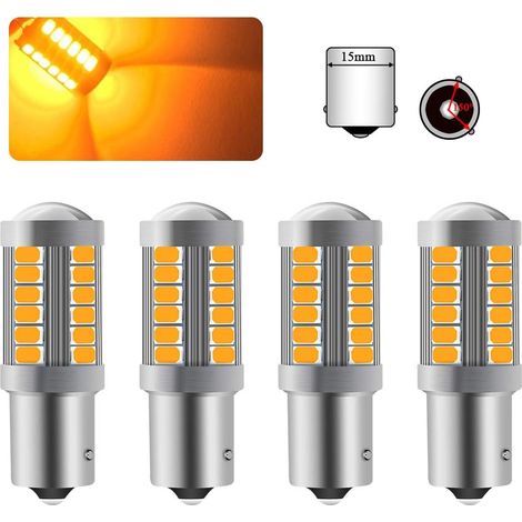 Ampoules LED Jaune - Lot de 4 - Aluminium 5630 SMD - Clignotants Auto/Moto - Compatible 1156 BAU15S PY21W