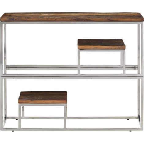 Maison Exclusive - Tavolo Consolle Argento Acciaio Inox e Traverse Legno Massello (1/5)