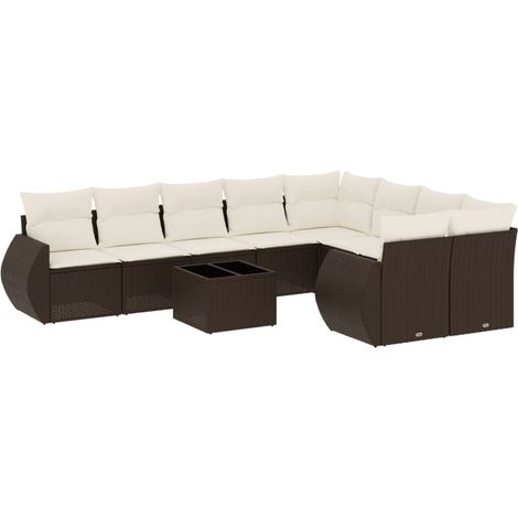 vidaXL Set Divani da Giardino 10pz con Cuscini in Polyrattan Marrone (1/5)