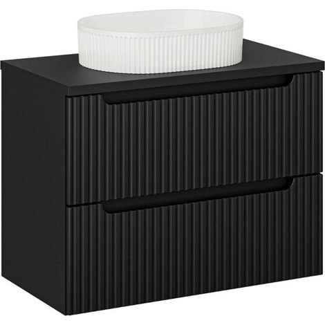 Meuble Salle de Bain Noir 80 cm + Vasque à poser Blanche + plateau - 2 tiroirs - Astral Black - Livraison gratuite (1/5)