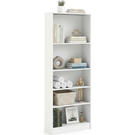 Dmora Libreria a cinque vani, colore bianco, cm 79 x 107 x 27, con imballo rinforzato