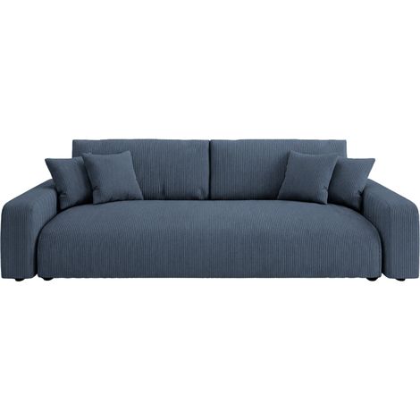 ENA - Canapé droit convertible velours côtelé 3 places Bleu (1/5)
