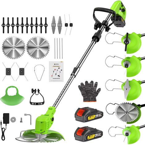 Rasaerba elettrico senza fili, tagliaerba elettrico telescopico pieghevole, attrezzo da giardinaggio elettrico con 2 batterie