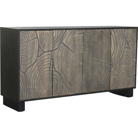 Buffet design bois sculpté inspiration tronc naturel style balinais - Bois clair veiné noir (1/5)