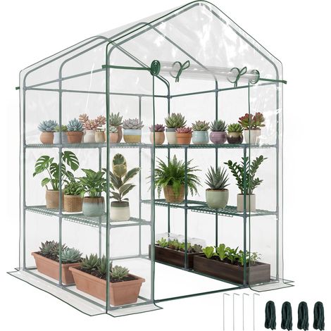 Serre de jardin extérieure en PVC transparent, serre de balcon avec étagères pour plantes potagères 1,43 x 1,43 x 1,95 m