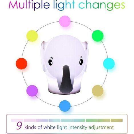 Luce notturna per bambini, lampada a forma di elefante in morbido silicone, 9 colori, lampada da comodino per bambini, telecomando ricaricabile, luce notturna a LED (1/4)