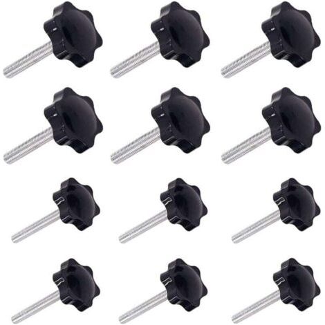 12 Pièces M6 (32 ) × 40mm et M8 (38 ) × 40mm Poignée de Serrage à Filetage Mâle Gripandles vis Boutons Poignées Bouton étoile (1/4)