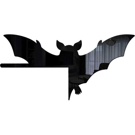 Décoration murale chauve-souris 3D pour une fête d'Halloween - Stickers miroir chauve-souris pour la maison - Décoration chauve-souris noires effrayantes (1/5)