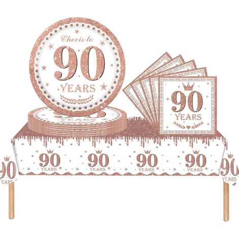Partygeschirr 90. Geburtstag Roségold 37 Teile für Damen & Herren