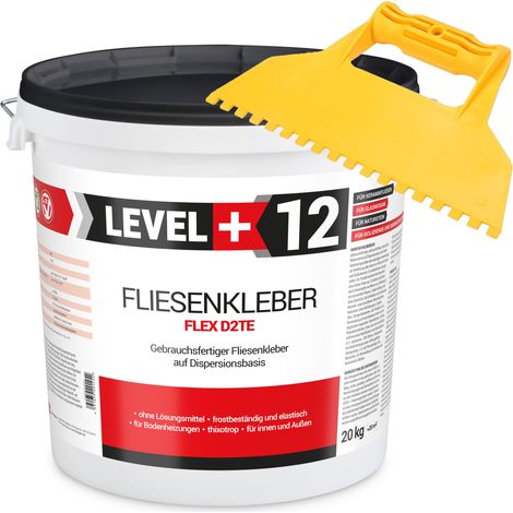 LEVEL+ SET Fliesenkleber Fertig Dispersionkleber L+12 - 20KG + Kunstoffzahnspachtel