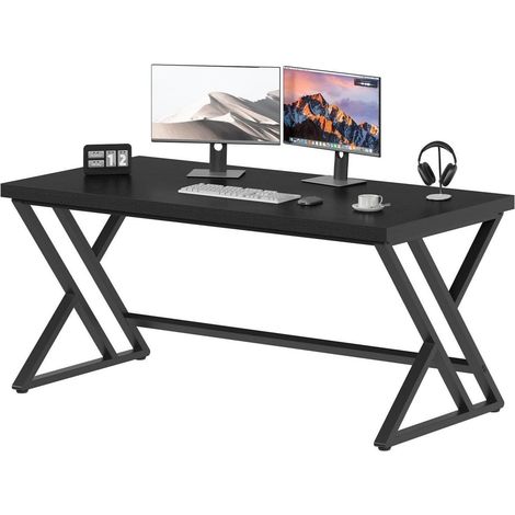 Schreibtisch Schwarz Metall Holz 120x60cm Moderner Computertisch für Homeoffice & Gaming (1/5)