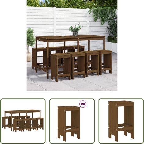 Holzbar - 9-tlg. Gartenbar-Set Honigbraun Massivholz Kiefer (1/5)