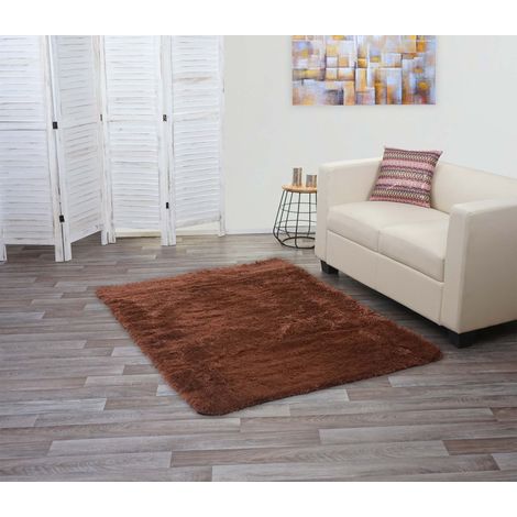 Tapis HWC-F69, shaggy, épais, poil long, tissu/textile, cotonneux, doux, 160x120cm - marron foncé