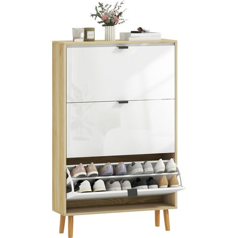Scarpiera Slim Moderna con 3 Cassetti Ribaltabili per 24 Paia di Scarpe, 80x24x127 cm, Bianco