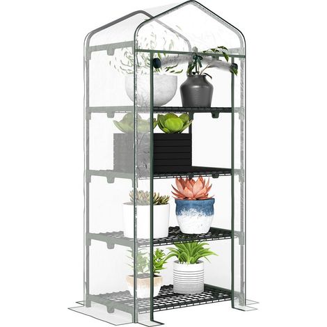 Serre De Jardin - Châssis Acier Thermolaqué - Bâche Pvc Transparente - 4 Étagères - Porte Zippée - 70x50x160 Cm (1/5)