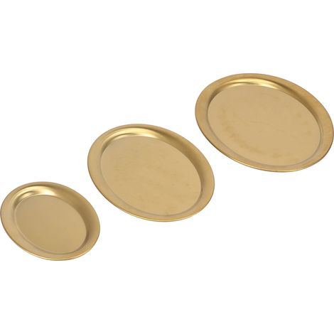 Plateau à dessert en acier inoxydable poli miroir, lot de 3, finition or. (1/5)