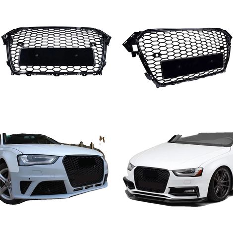 Grille de pare-chocs avant, design en nid d'abeille, finition noire brillante, Noir (1/5)