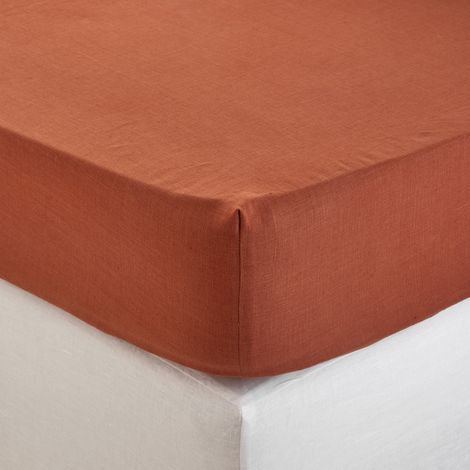 Drap Housse en Lin lavé légèrement froissé CARLINA (1/2)