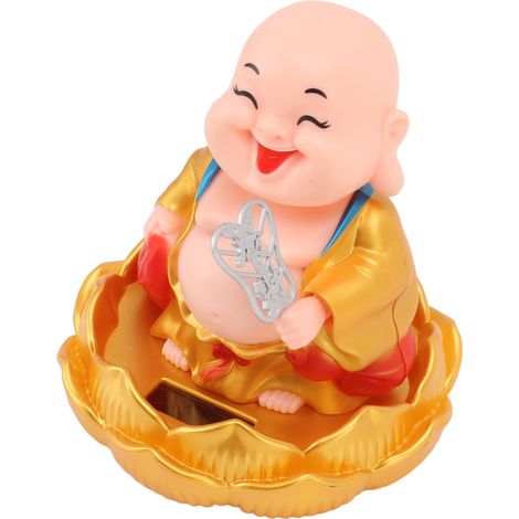 Statue Bouddha Solaire Maitreya Solaire Hochant la Tête Accessoire Auto Décoratif Jouet pour Richesse et Fortune Vêtements Dorés (1/5)