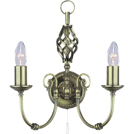 Searchlight Zanzibar - Applique murale d'intérieur à 2 ampoules, laiton antique, E14 (1/3)