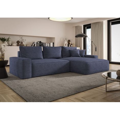 Ecksofa Schlafsofa Sofa WALKEN Stoff Aragon Blau Ottomane Rechts (1/4)