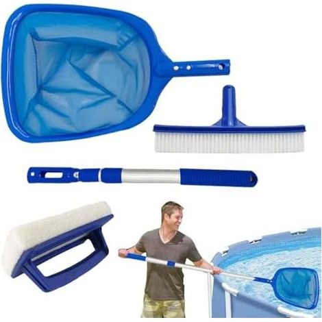 4-teiliges Poolreinigungsset, Poolpflegeset für Reinigung, Kescher mit verstellbarer Stange, Teich- und Spa-Werkzeuge, Oberflächenskimmer - (1/5)