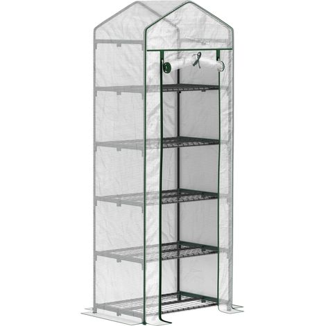 Gewächshaus mit Rolltür, 5 Regalböden, Stahlgestell, 69 x 49 x 193 cm, weiß (1/5)