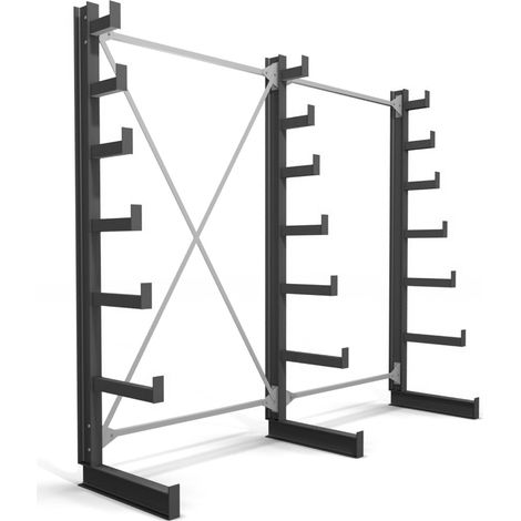 STIER Kragarmregal, einseitig, 2 Felder mit 6 abstiegenden Ebenen, BxHxT 2600x2000x500mm, Regalsystem mit 6 nach oben verjüngenden Kragarmen, Tragkraft pro Kragarm 200kg, Lagersystem mit stabiler (1/5)