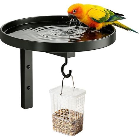 Mangeoire à oiseaux en métal – Bain mural pour perroquet, mangeoire d'extérieur pour oiseaux sauvages avec revêtement résistant aux intempéries, bassin de jardin décoratif, station de suspension pour (1/5)