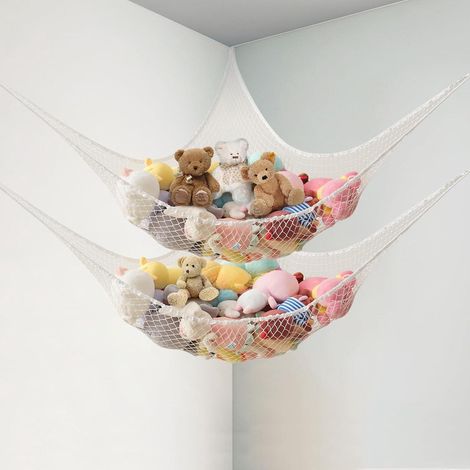 2 Pièces Filet de Rangement pour Peluches – Hamac Suspendu Style Bohème, Idéal pour Chambre d'Enfant, Blanc, 140100100cm (1/5)
