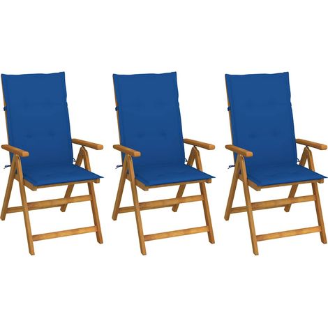 Lot de 3 Chaises de jardin pliables - Chaises d'extérieur pour terrasse/jardin avec coussins Bois d'acacia BV482580 - BonneVie (1/5)