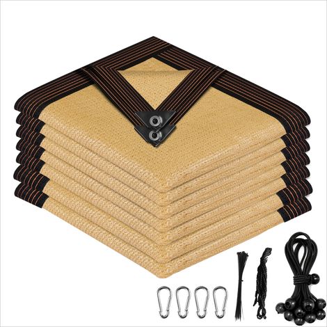 (Beige, avec cordon élastique, 3x4M) Toile d'ombrage perforée pour jardin, adaptée aux patios, jardins, pergolas et serres. (1/5)