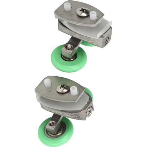 Lot de 2 poulies vertes à roulettes pour rail de porte coulissante en verre (haut et bas) dans une salle de bain ou une douche. (1/5)