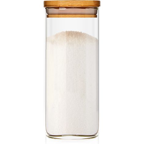Eckiges Glas mit Bambusdeckel luftdicht mit Silikonring 6 x 15 cm 300 ml
