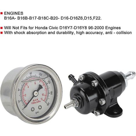 Manomètre de régulateur de pression de carburant en alliage d'aluminium compatible avec les moteurs B16, B18 et B20 (1/5)