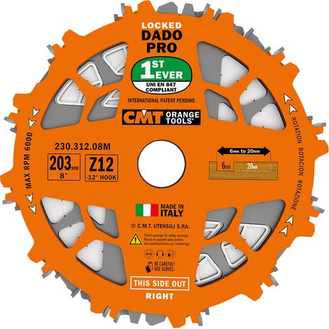 230.312.08 SET LAME INCASTRI (DADO 8) HW D=203 B=15.88 Z12 FTG+ATB PTFE