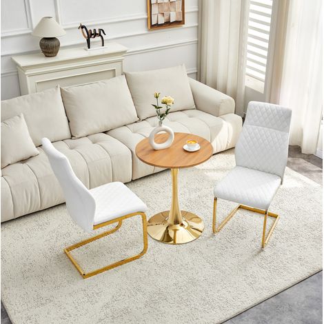 Ensemble table et chaises rond 60 cm en MDF, 2 chaises blanches, base dorée HAVRYA (1/5)