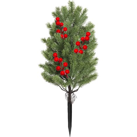 Arbre De Noël En Cèdre Artificiel - 55 Cm - Pour Extérieur Et Intérieur - Avec Piquet De Sol Et Baies Rouges - Décoration De Jardin Et Porche (1/4)