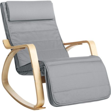 Songmics – Fauteuil à bascule en bois de bouleau – Repose-pied réglable 5 positions – Housse en coton – Capacité 150 kg – Pour salon, chambre – LYY010G01