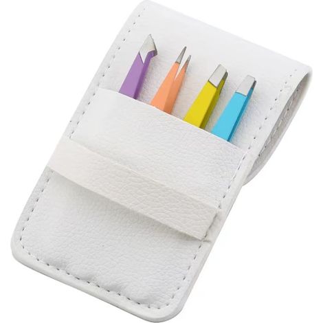 Set of 4 tweezers with leather case - Professional stainless steel tweezers set (1/5)