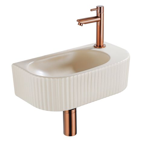 Fugaflow Efficiente Pietra Ensemble de fontaine - 40x21,5x12cm - droite - rainuré - demi-ronde - 1 trou de robinet - céramique - robinet de fontaine (1/5)