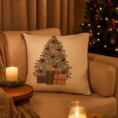 EDG Enzo De Gasperi Cuscino Natalizio Albero Quadrato 45x45 cm Bianco – Cuscino Decorativo di Natale (1/4)