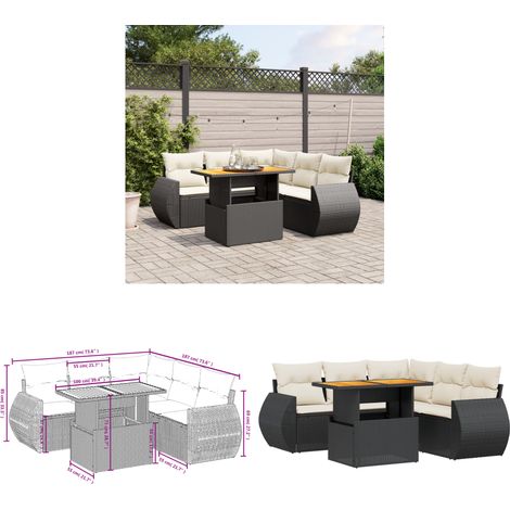 Salon de jardin 6 pcs avec coussins noir résine tressée - Ensemble Salon De Jardin - Meuble Extérieur - Résine Tressée - Rotin Synthétique - Table Extensible - Home & Living (1/3)