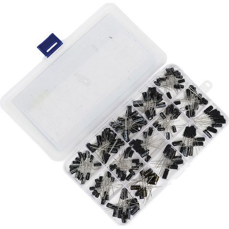 200 Stück 15-Wert-Inline-Elektrolytkondensatoren, Aluminiumkondensatoren, Sortimentsbox, 0,1–220 µF (1/5)